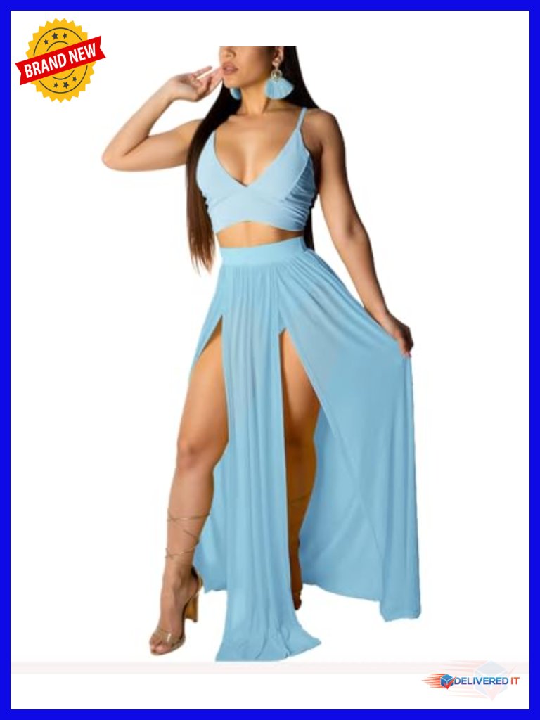 Sexy V-Neck Floral Printed Side Slit Maxi Two-Piece Dress, Sleeveless